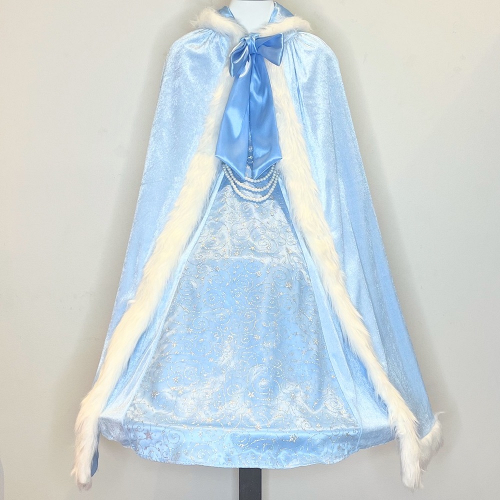 Blue Elsa Princess Dress & Velvet Fur Cloak Halloween Costume Girls size 8.